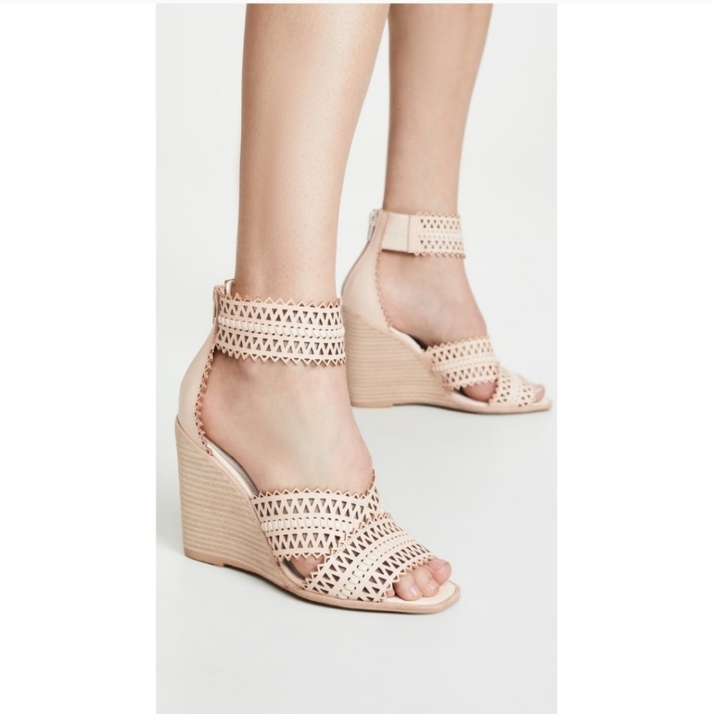 Jeffery Campbell Besante Lazer Cut Wedge Sandals Size 5.5